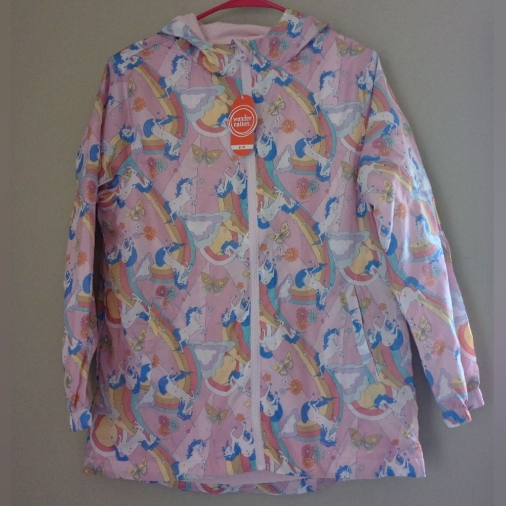 NWT Wonder Nation Pink Unicorn Lined Waterproof Jacket Size XL (14-16)